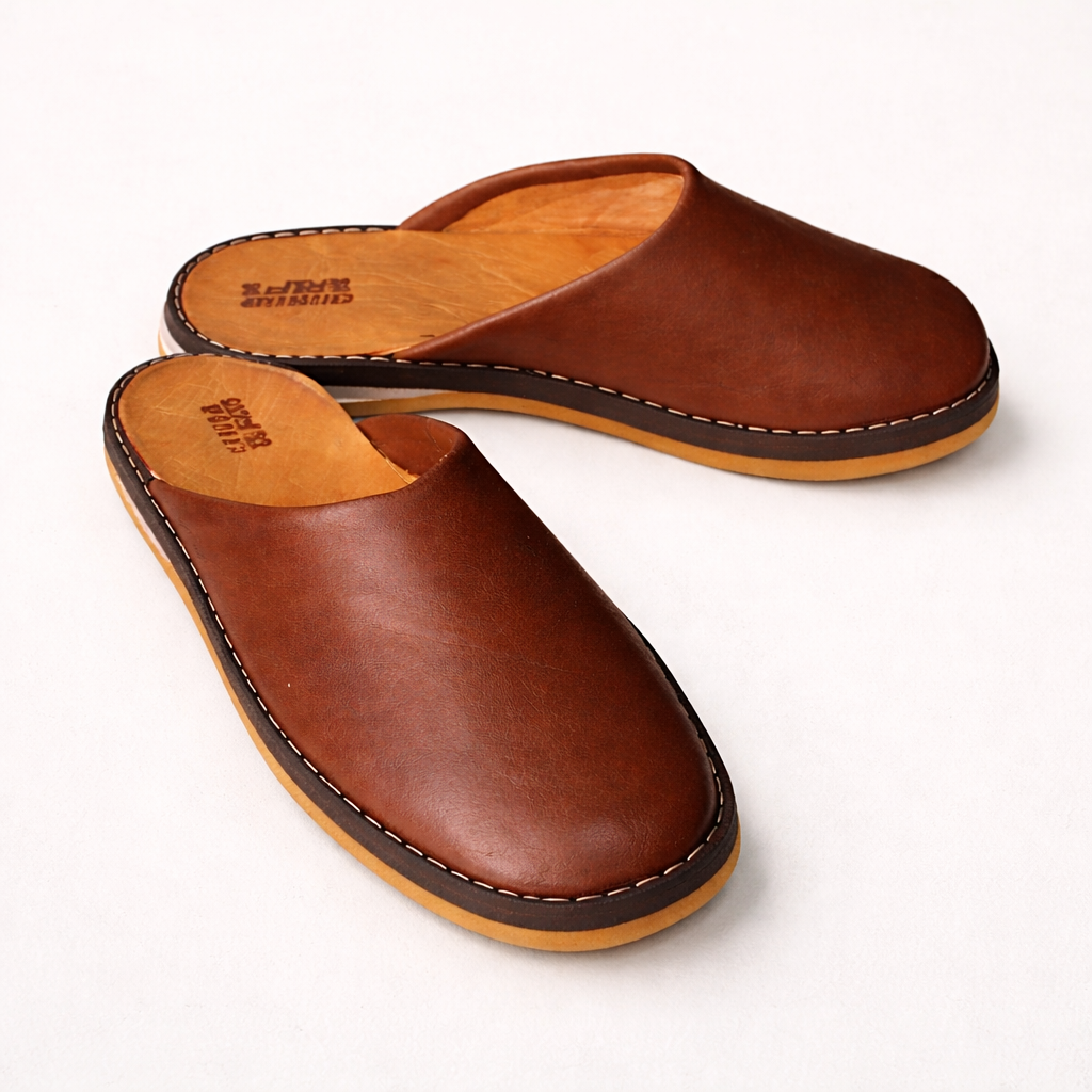 Moroccan Babouche Slippers Shoes Handmade from Organically Tanned Leather, Suitable for Men & Woman, Brown Leather Slippers.
