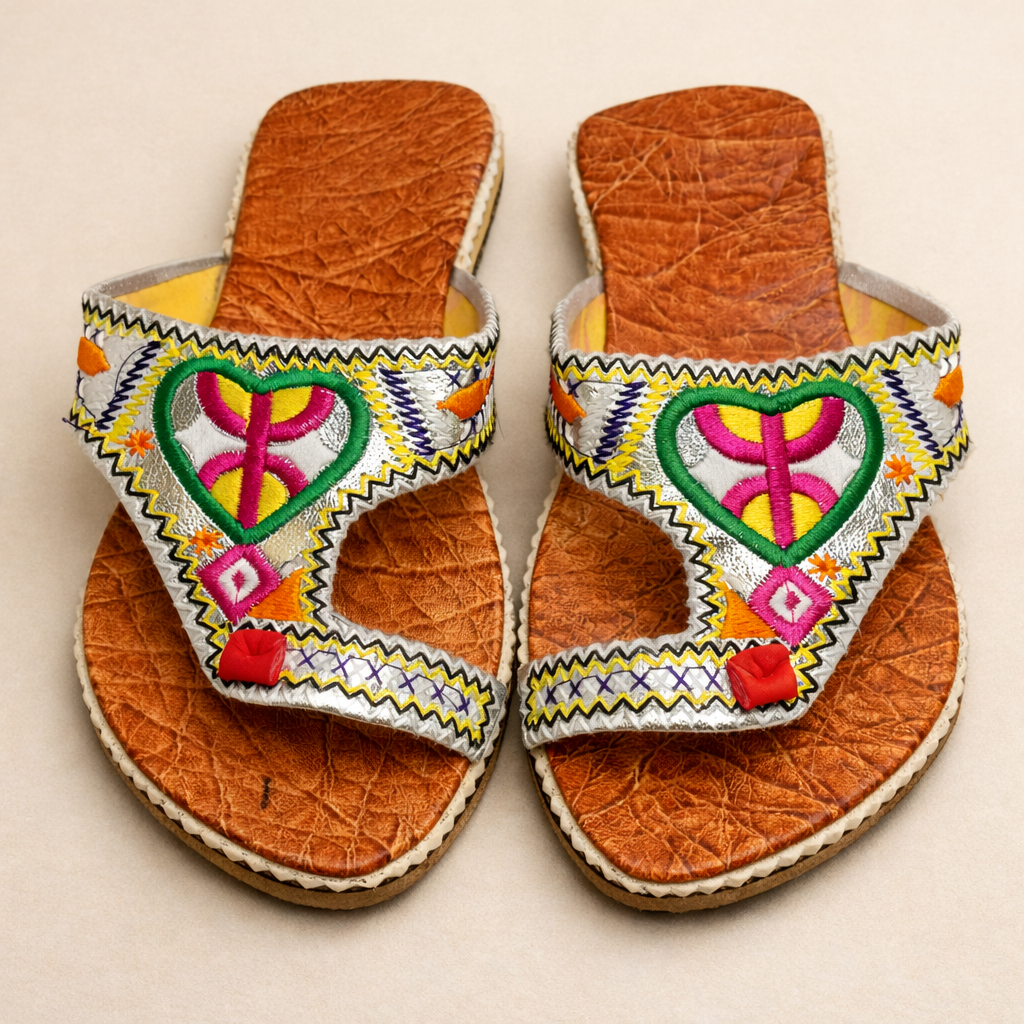 Women's Moroccan Leather Sandals – Handmade Amazigh Berber Embroidered Summer Slippers