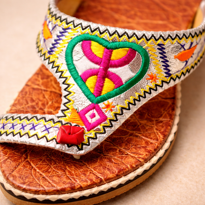 Women's Moroccan Leather Sandals – Handmade Amazigh Berber Embroidered Summer Slippers