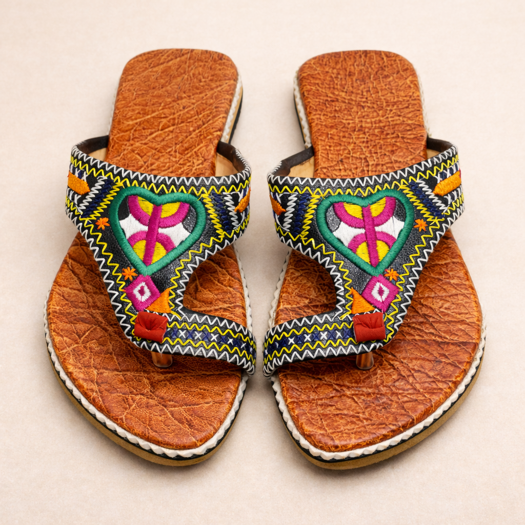 Women's Moroccan Leather Sandals – Handmade Amazigh Berber Embroidered Summer Slippers