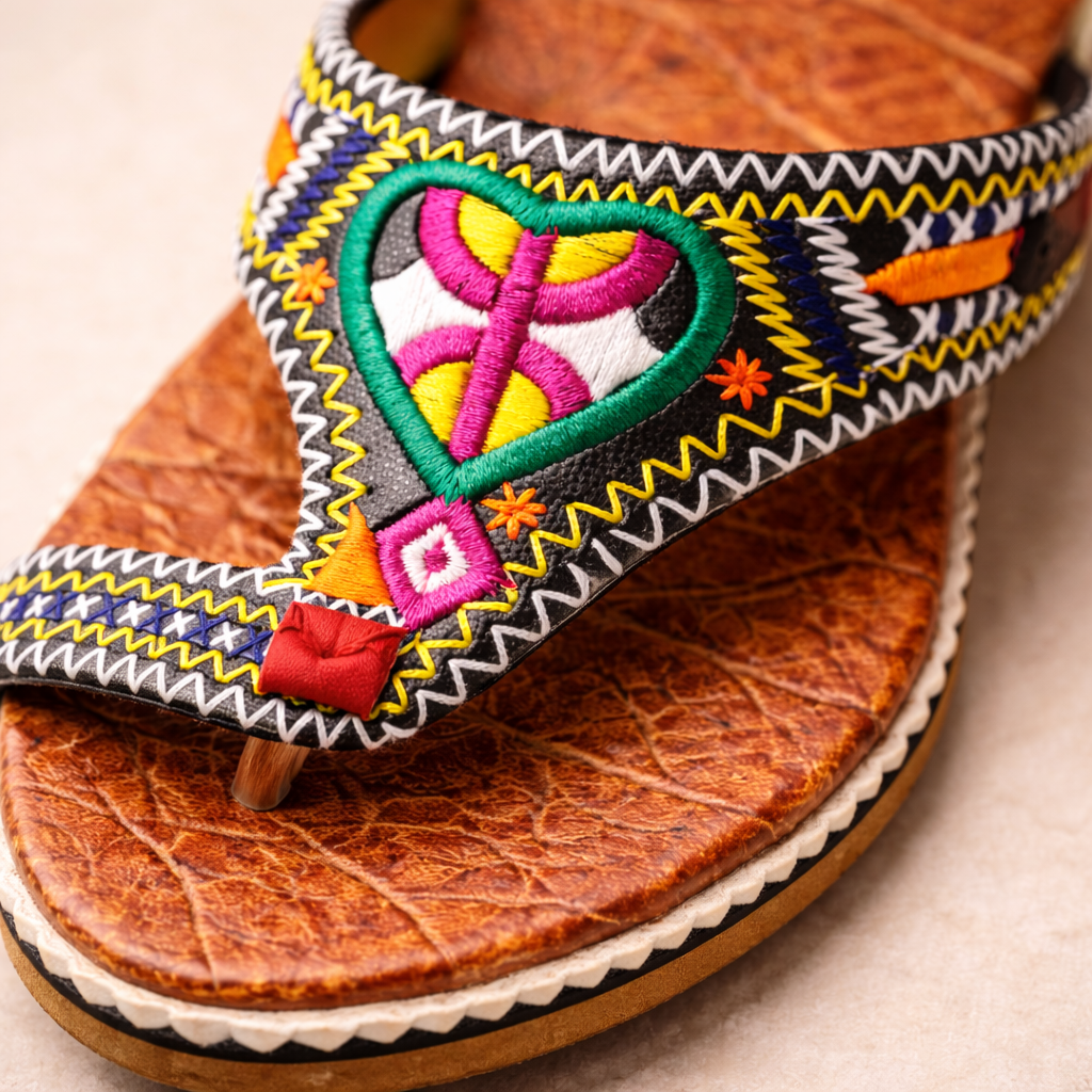 Women's Moroccan Leather Sandals – Handmade Amazigh Berber Embroidered Summer Slippers