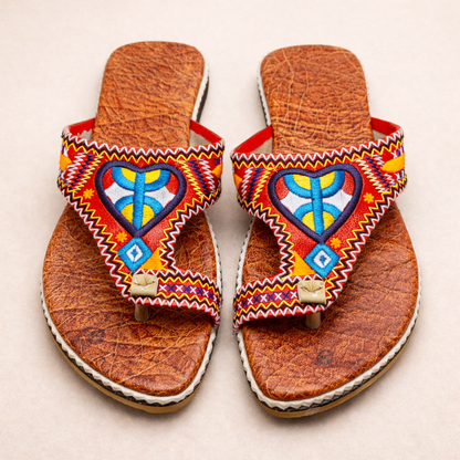 Women's Moroccan Leather Sandals – Handmade Amazigh Berber Embroidered Summer Slippers