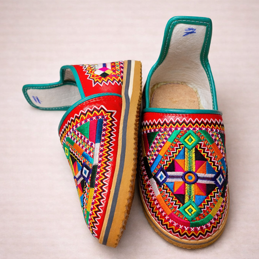Red Women's Moroccan Leather Babouche Slippers, Handmade Comfortable House Shoes