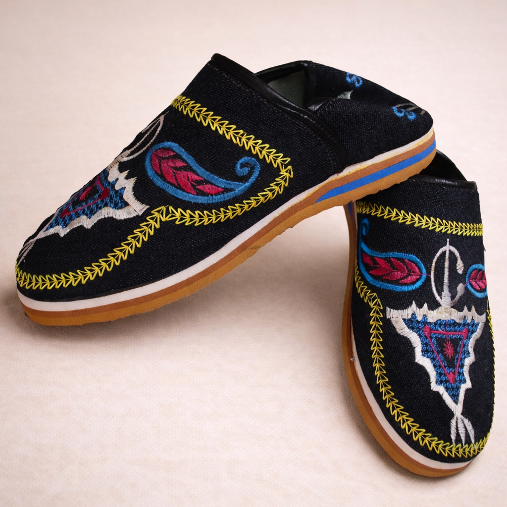 Handmade Moroccan Embroidered Leather Slippers | Colorful Babouche Shoes | Soft Sole Artisan Slippers