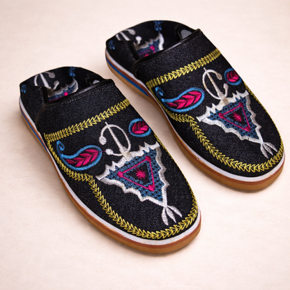 Handmade Moroccan Embroidered Leather Slippers | Colorful Babouche Shoes | Soft Sole Artisan Slippers