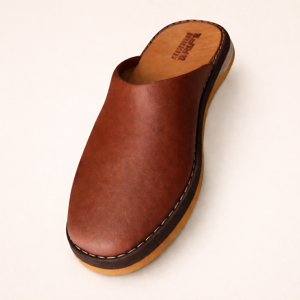 Moroccan Babouche Slippers Shoes Handmade from Organically Tanned Leather, Suitable for Men & Woman, Brown Leather Slippers.