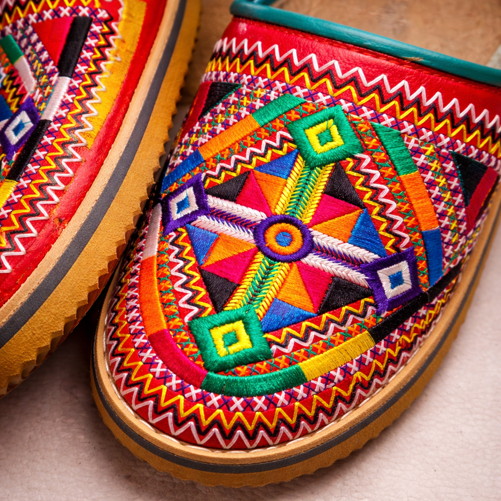 Red Women's Moroccan Leather Babouche Slippers, Handmade Comfortable House Shoes