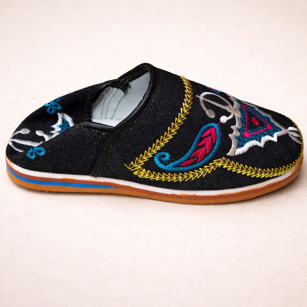 Handmade Moroccan Embroidered Leather Slippers | Colorful Babouche Shoes | Soft Sole Artisan Slippers