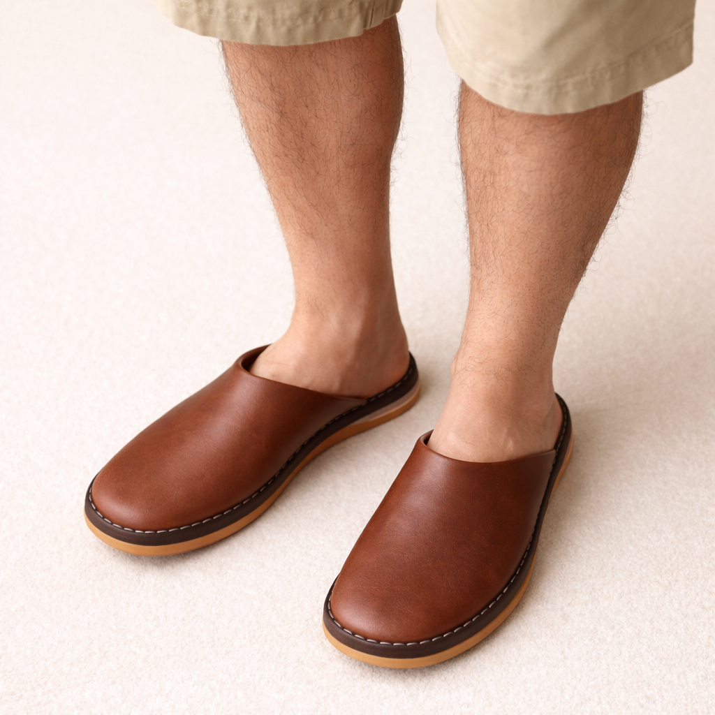 Moroccan Babouche Slippers Shoes Handmade from Organically Tanned Leather, Suitable for Men & Woman, Brown Leather Slippers.