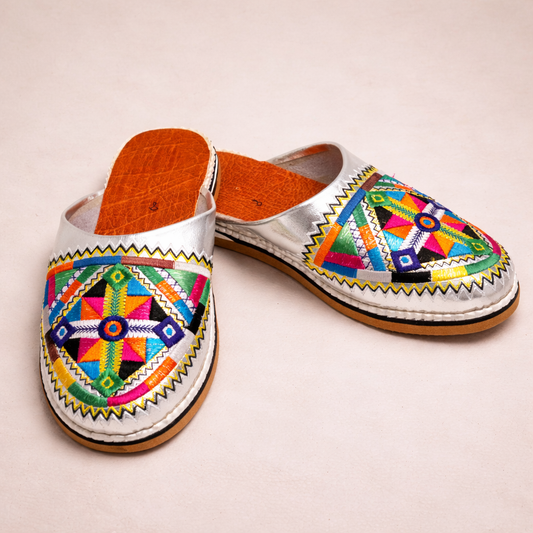Colorful Moroccan Babouche Slippers – Handmade Amazigh Berber Leather Shoes for Women