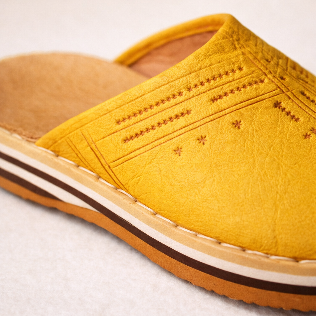 Men’s Moroccan Leather Babouche Slippers – Handmade Berber Traditional Footwear