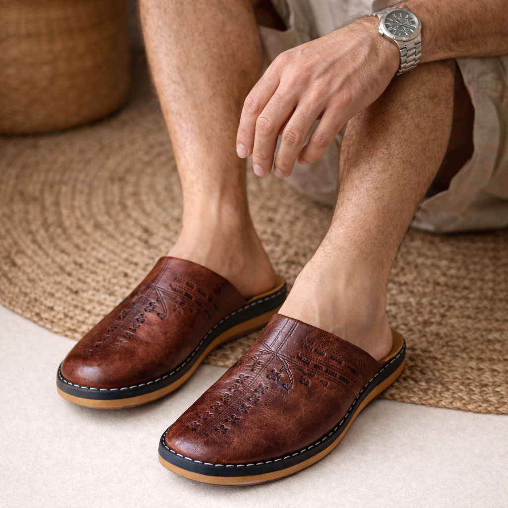 Brown Moroccan Babouche Slippers – Handmade Leather Berber Footwear (Unisex)