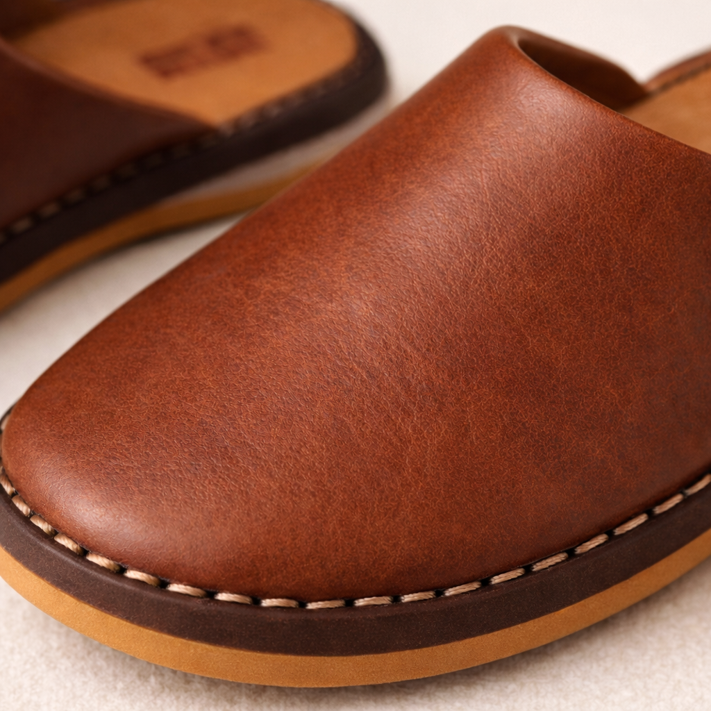 Moroccan Babouche Slippers Shoes Handmade from Organically Tanned Leather, Suitable for Men & Woman, Brown Leather Slippers.