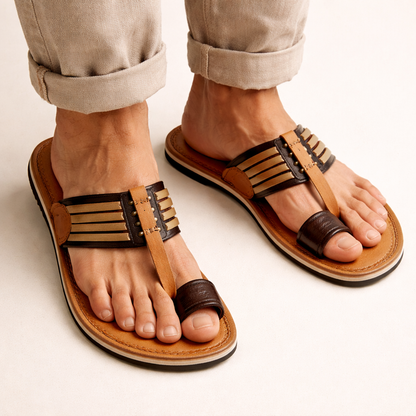 Handmade Moroccan Leather Sandals for Men – Traditional Toe Ring Slip-On, Comfortable Summer Footwear