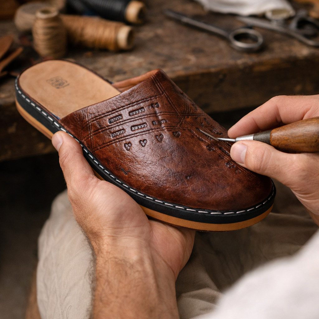 Brown Moroccan Babouche Slippers – Handmade Leather Berber Footwear (Unisex)