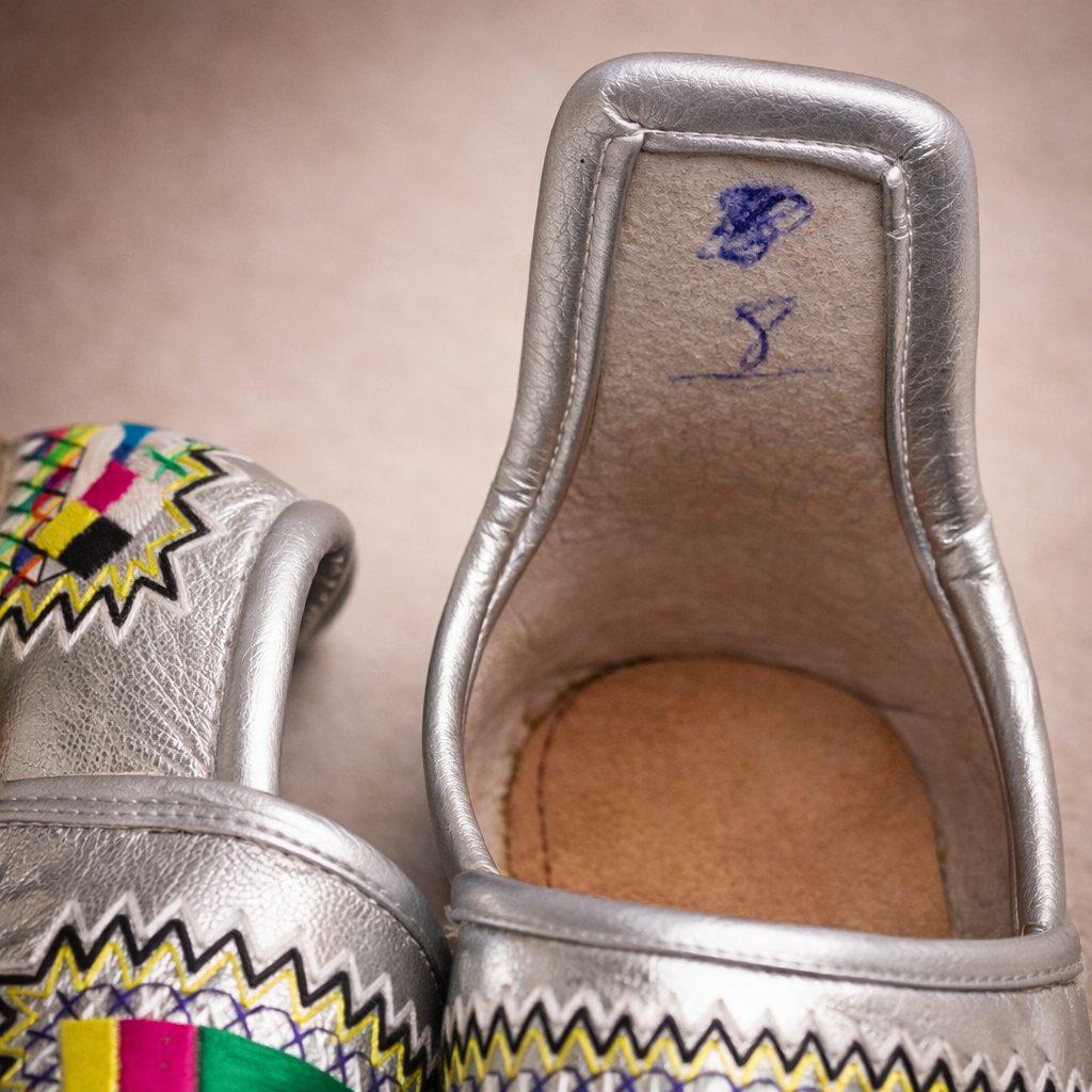 Silver Women's Moroccan Leather Babouche Slippers, Handmade Comfortable House Shoes