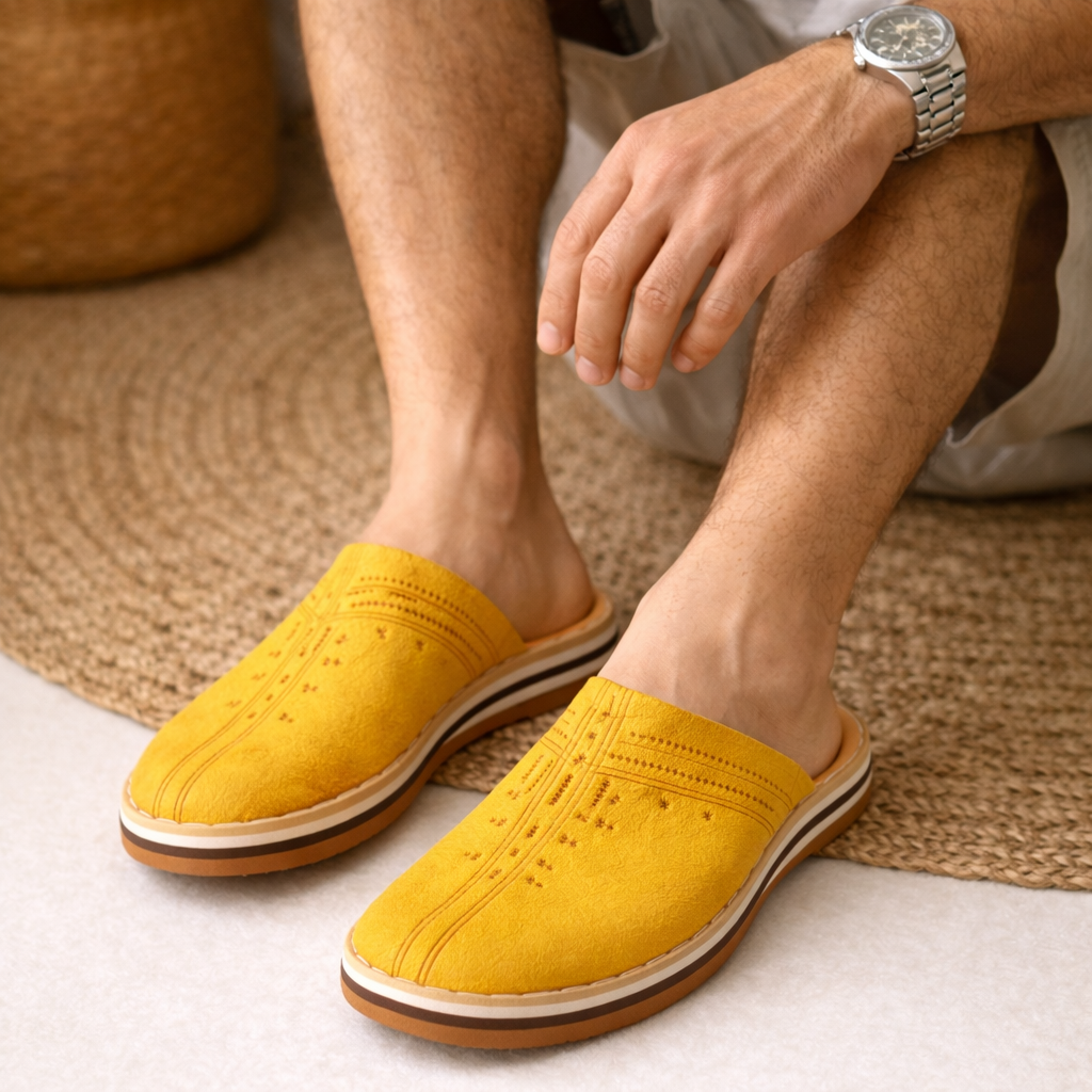 Men’s Moroccan Leather Babouche Slippers – Handmade Berber Traditional Footwear