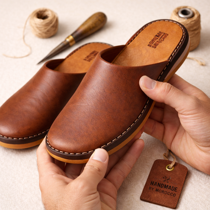 Moroccan Babouche Slippers Shoes Handmade from Organically Tanned Leather, Suitable for Men & Woman, Brown Leather Slippers.