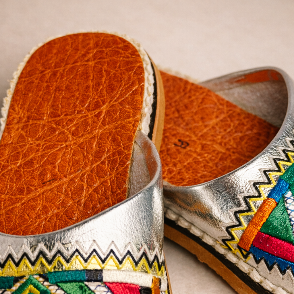 Silver Colorful Moroccan Babouche Slippers – Handmade Amazigh Berber Leather Shoes for Women