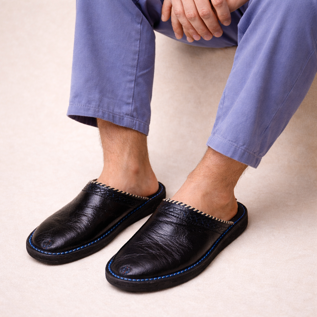 Moroccan Leather Babouche for Men – Handmade Berber Traditional Slippers