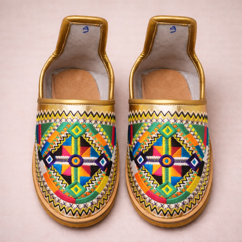 Gold Women's Moroccan Leather Babouche Slippers, Handmade Comfortable House Shoes