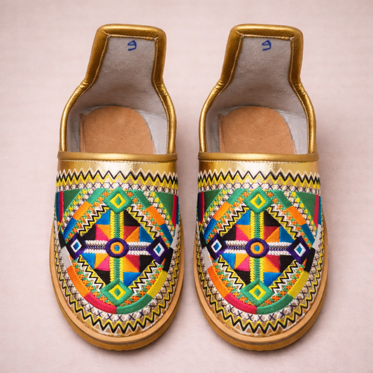 Gold Women's Moroccan Leather Babouche Slippers, Handmade Comfortable House Shoes