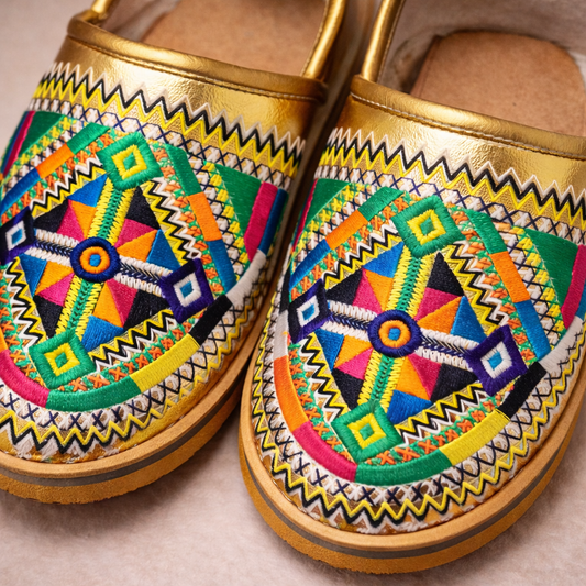 Gold Women's Moroccan Leather Babouche Slippers, Handmade Comfortable House Shoes