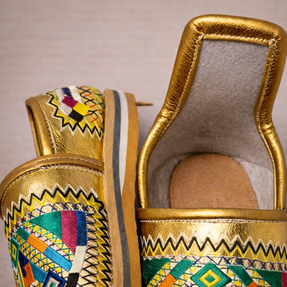 Gold Women's Moroccan Leather Babouche Slippers, Handmade Comfortable House Shoes