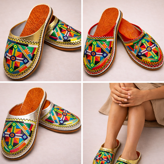 Colorful Moroccan Babouche Slippers – Handmade Amazigh Berber Leather Shoes for Women